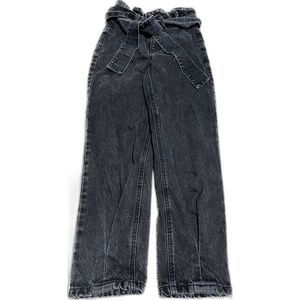 Forever 21 High-Waisted Tie Pleated tapered leg Jeans size US XS 24 waist Grey